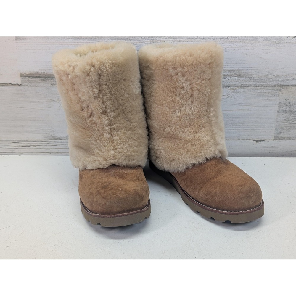 UGG Boots Womens Size 6 Brown Suede Shearling Lined Mid-Calf Pull On Sheepskin